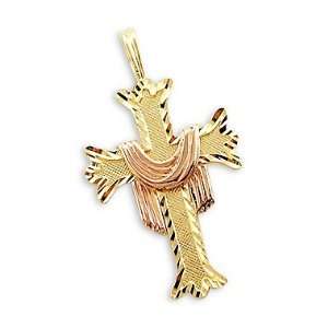  14k Yellow n Rose Gold Cross Crucifix Pendant Charm New 