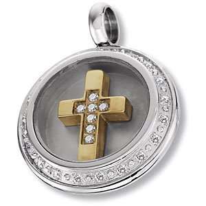   Steel Protected Rose Gold IP Cross Pendant with CZs AmalfiTM Jewelry
