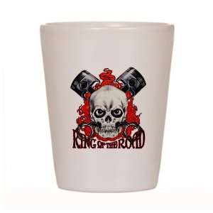  Shot Glass White of King of the Road Skull Flames and 