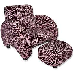 Trend Lab Pink Velour Zebra Print Modern Chair and Ottoman Set 