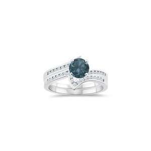  1.34 Cts Blue & White Diamond Matching Ring Set in 14K 