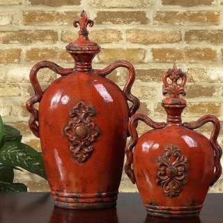 Set of 2 FRENCH TUSCAN Fleur De Lis OLD WORLD MEDITERRANEAN Jars Vases 