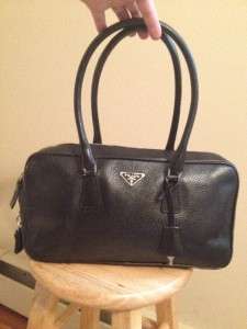 Fabulous Prada Black Leather Satchel Bag Purse w/ Dust Bag & Key 