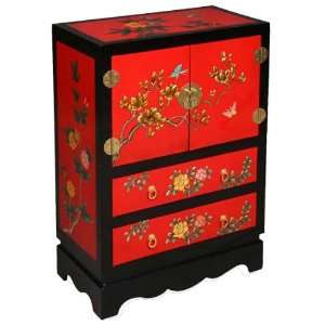 EXP Handmade Asian Furniture 32 Inch Black and Red Lacquer Wood 
