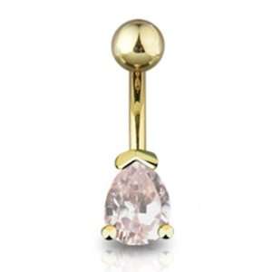  Gold Plated Clear Teardrop Belly Button Navel Ring Non 