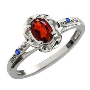  0.57 Ct Oval Red Garnet Blue Sapphire Sterling Silver Ring 
