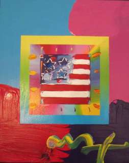Peter Max Flag With Heart on Blends Mixed Media Paper  