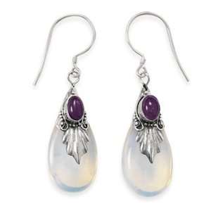   and Blue Sea Opal Glass Drop Leaf Sterling Silver Earrings Jewelry