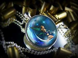 Large Magical Moon Fairy Love Charm Fantasy Sterling Silver Necklace 