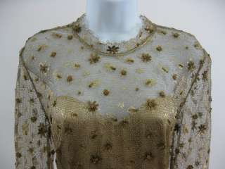 DESIGNER Gold Lace Silk Evening Gown Dress  