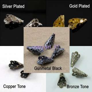 Hollow Bead End Cap Cone Gold&Silver Plt,Black,Bronze/Copper Tone 30Pc 