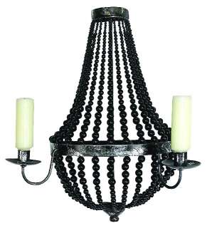 Old World Small Black Bead Two Candle Wall Sconce  