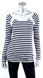 California Womens Navy And White Stripe Long Sleeve Top Sz M 