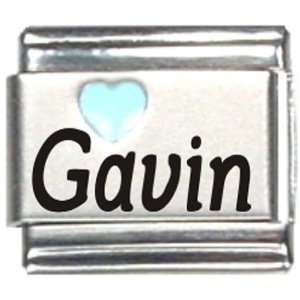  Gavin Light Blue Heart Laser Name Italian Charm Link 