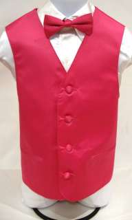 Boys Fuchsia Pink Tuxedo Vest Bow Tie Set Kids Dress Vest Bow Tie Size 