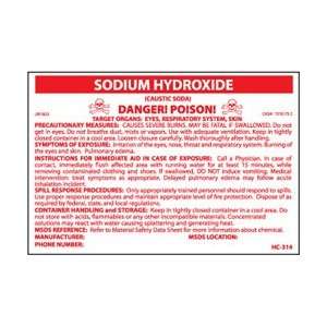  HC314   Container Labels, Sodium H Hydroxide , 3 1/4 X 5 