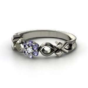  Corsage Ring, Sterling Silver Ring with Diamond & Iolite 