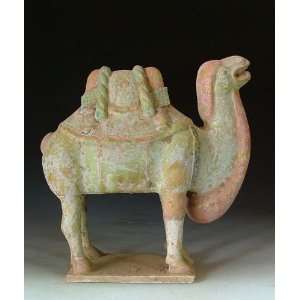  one Yellow Glazed Painted Pottery Camel Statue, Chinese Antique 