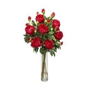 Peony with Cylinder Silk Flower Arrangement   Nearly Natural   1230 RD 