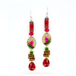   Earrings   Hip Collection in Red, Green and Tan #8382 AE OE Jewelry