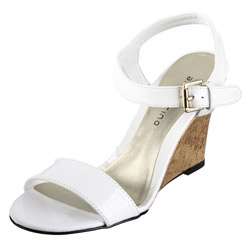 Ann Marino Womens Misti White Wedge Sandals  