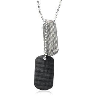   Black Tungsten Carbide Dog Tag with Diamond 22 Steel Curb Link Chain