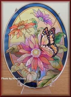 AMIA HAND PAINTED GLASS SUNCATCHER DAISIES & BUTTERFLY  