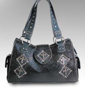 Western Black Turquoise Cowgirl Cross Handbag Purse  