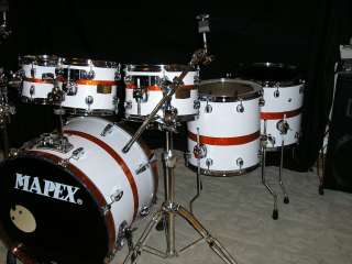 JIM MURPHY WRAPPED HIS MAPEX DRUM KIT IN MY WHITE W/TANGERINE STRIPES 