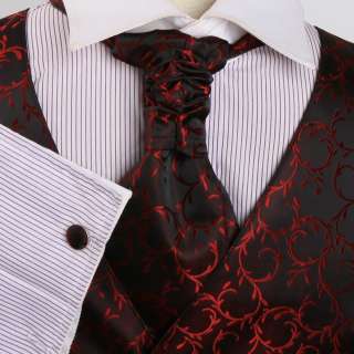 VS2026 Red Pattern Mens Tuxedo Vest for men cufflinks hanky Ascot Tie 
