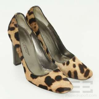 Dolce & Gabbana Brown Leopard Print Ponyhair Stacked Heel Pumps Size 