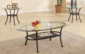 Pc Oval Coffee and End Table set bevld tempered glass  
