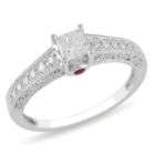 cttw. Diamond and Pink Sapphire Engagement Ring in 14k White Gold