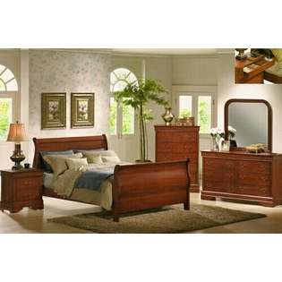   Pc. Cherry Wood Finish Queen Bedroom Set with French Dovetail Drawers