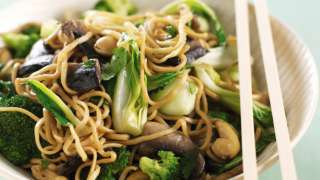 Stir fried broccoli and mushrooms with noodles   This quick and easy 