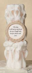 Ivory or White Carved Pillar Unity Candle with Verse  
