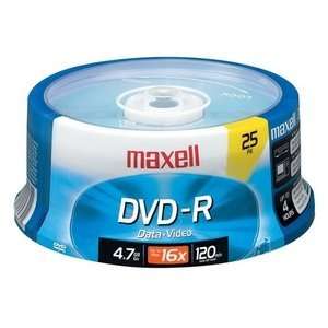  Maxell 16x DVD R Media. 25PK DVD R 4.7GB MAXELL BRANDED 