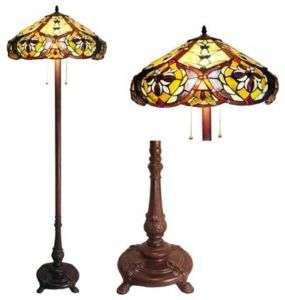 62 H Victorian Tiffany Styled Stain Glass Floor Lamp  