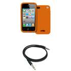 EMPIRE Apple iPhone 4S Orange Silicone Skin Case Cover + 3.5mm Male to 