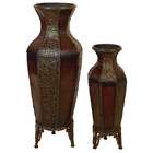 Benzara 90362 Set Of 2 Spanish Courtyard Metal Flower Vases W Stands 