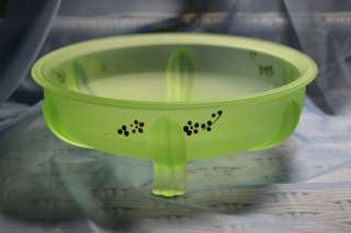   Depression Frosted Vaseline Footed Glass Bowl Hand Painted  