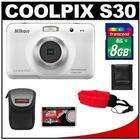 NIKON Coolpix S30 Shock + Waterproof Digital Camera (White) with 8GB 