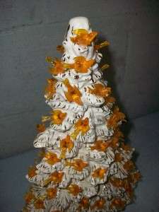 Vintage Ceramic Christmas Tree RARE Tampa Mold White Gold Orange Birds 