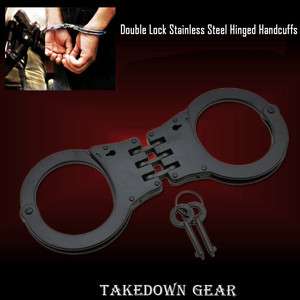 Black Steel Double Locking Hinged Handcuffs Police Cuffs Takedown Gear 