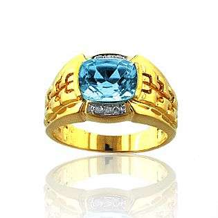  Diamond Accent Blue Topaz Ring in Gold over Sterling Silver  Jewelry 