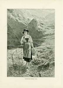Norwegian Girl Hans Dahl  Norway 1886 Photogravure 9x12  
