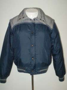 vtg 80s Down Ski Jacket vest combo blue gray sz M  