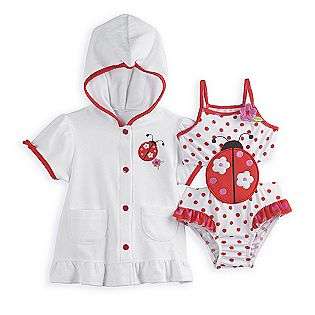 Infant Girls Lady Bug Swimsuit with Terry Cloth Coverup  Baby Buns 