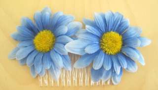 Variegated Blue Gerbers Daisy Silk Flower Hair Comb  