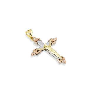 VistaBella 14k Rose White Yellow Gold CZ Crucifix Cross Pendant